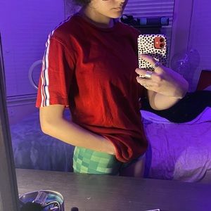 red zara men’s shirt with stripes on the sleeve sides